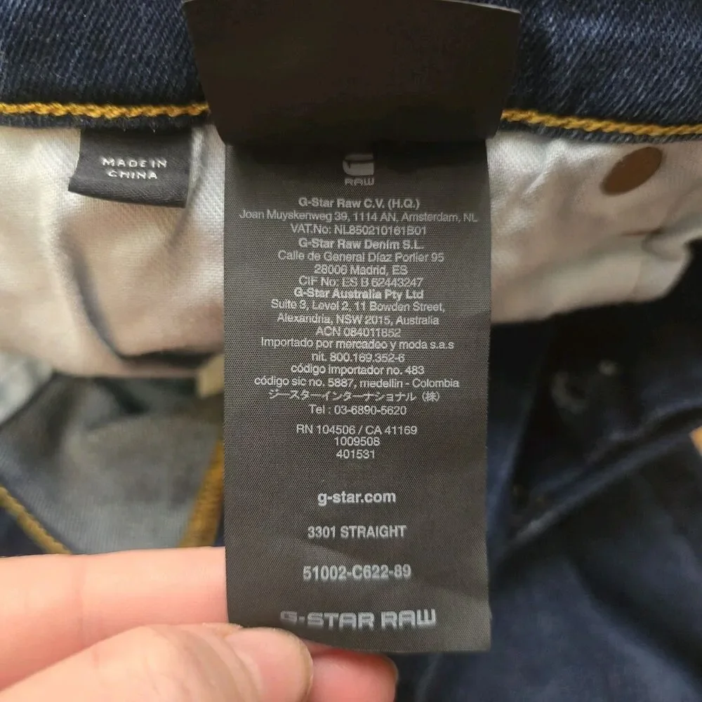 G-STAR Raw Men's 3301 Straight Denim Jeans Med Wash 31x32 (33x31.5) Button Fly
